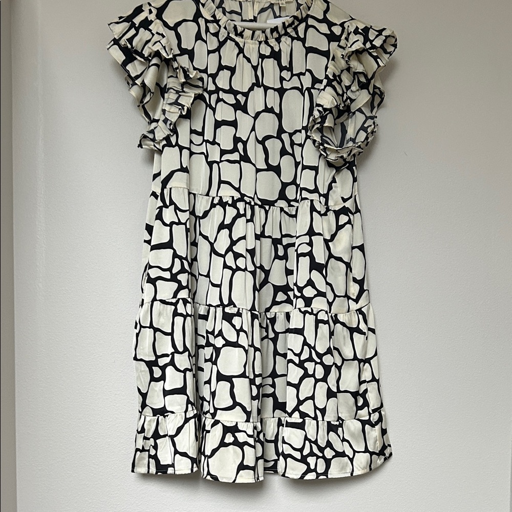 JODIFL Black and White Patterned Women’s Mini babydoll dress
